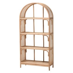 bali & pari Natania Natural Rattan 4-Tier Display Shelf - Handwoven Arched Bookcase with Webbed Side Panels, Boho Coastal Design for Living Room, Entryway, or Bedroom